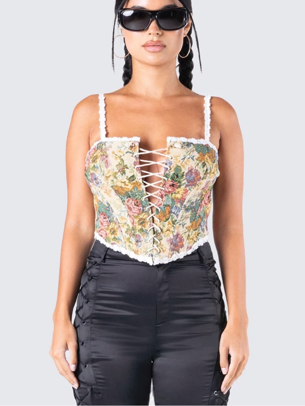Finesse Antoinette Royalty Top Floral Tapestry Lace-Up Corset Camisole - XL